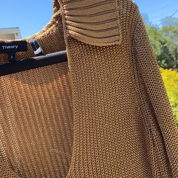 THEORY Ribbed Draped Collar Plunge V Neck Toffee - Picture 3 of 5